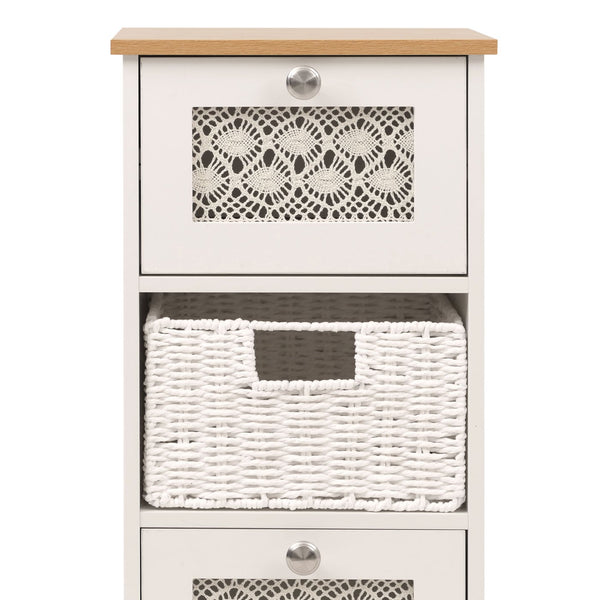 Kommode Schubladenschrank 4 Korbschubladen Holz Melamin 82x30x30cm natur-weiss
