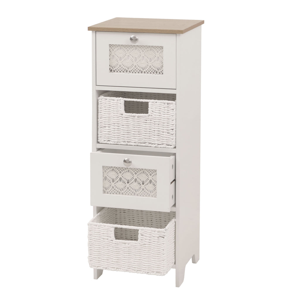 Kommode Schubladenschrank 4 Korbschubladen Holz Melamin 82x30x30cm natur-weiss