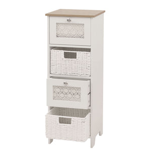 Kommode Schubladenschrank 4 Korbschubladen Holz Melamin 82x30x30cm natur-weiss