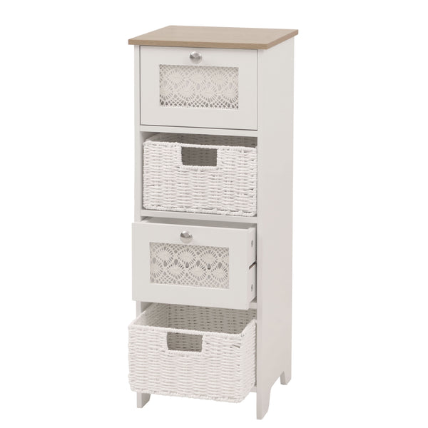 Kommode Schubladenschrank 4 Korbschubladen Holz Melamin 82x30x30cm natur-weiss