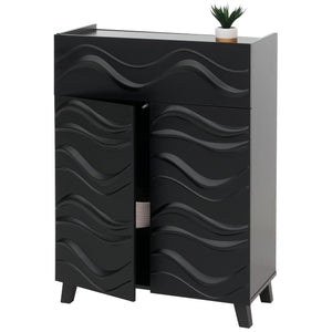 Kommode Sideboard Anrichte 3D-Wellen-Design Push-to-open 107x76x36cm schwarz