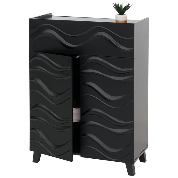Kommode Sideboard Anrichte 3D-Wellen-Design Push-to-open 107x76x36cm schwarz