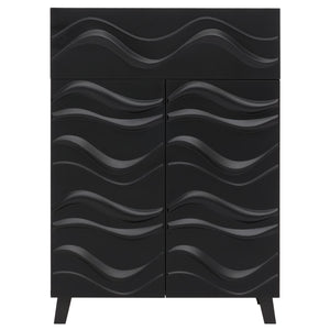 Kommode Sideboard Anrichte 3D-Wellen-Design Push-to-open 107x76x36cm schwarz