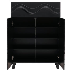 Kommode Sideboard Anrichte 3D-Wellen-Design Push-to-open 107x76x36cm schwarz
