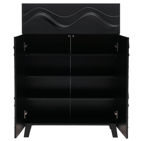 Kommode Sideboard Anrichte 3D-Wellen-Design Push-to-open 107x76x36cm schwarz