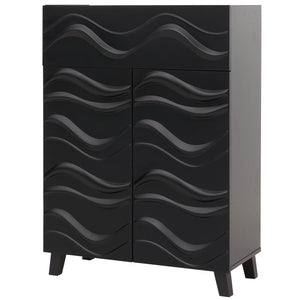 Kommode Sideboard Anrichte 3D-Wellen-Design Push-to-open 107x76x36cm schwarz