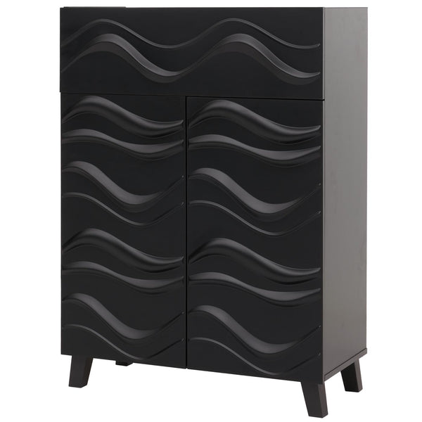 Kommode Sideboard Anrichte 3D-Wellen-Design Push-to-open 107x76x36cm schwarz