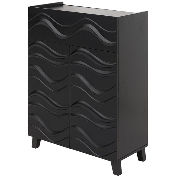 Kommode Sideboard Anrichte 3D-Wellen-Design Push-to-open 107x76x36cm schwarz