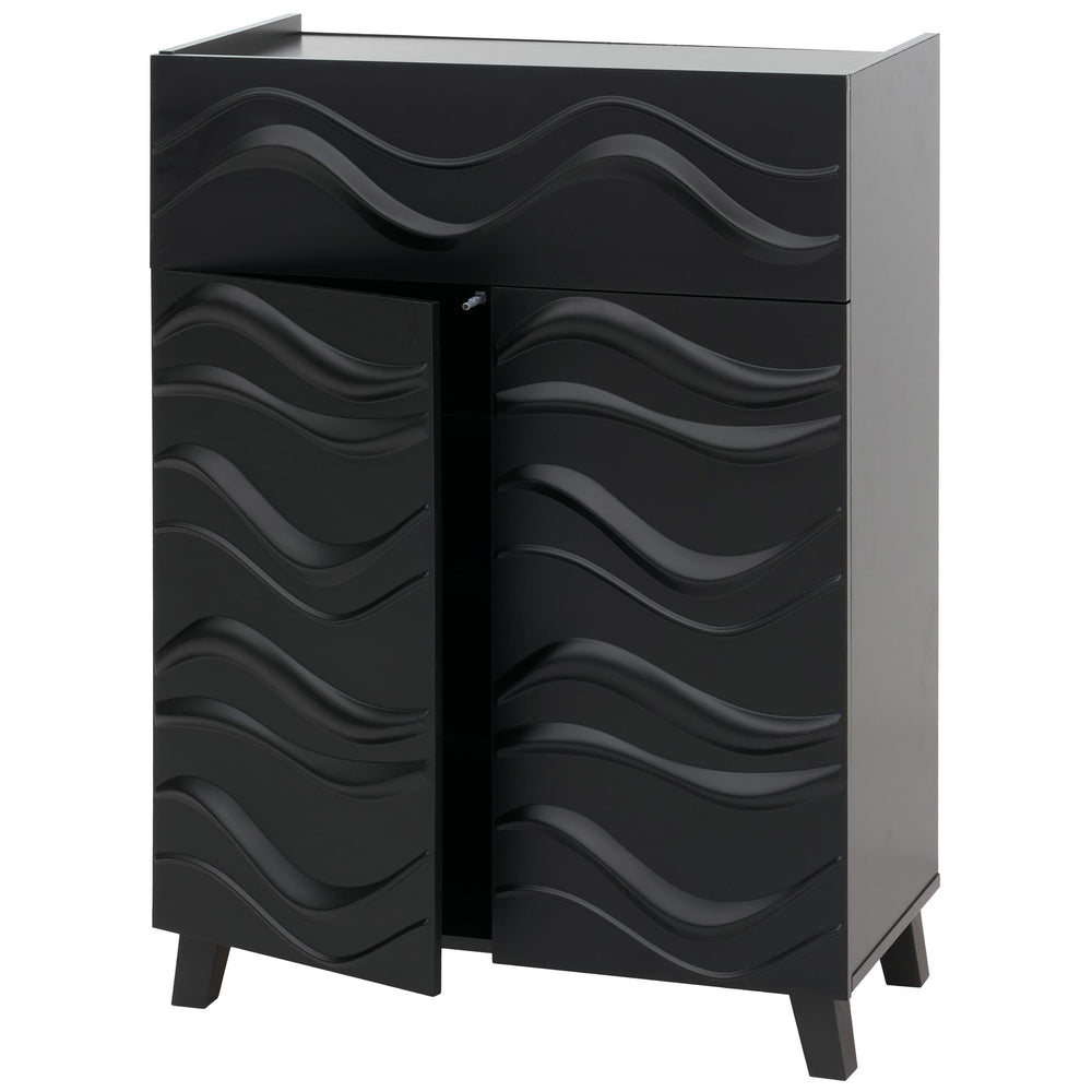 Kommode Sideboard Anrichte 3D-Wellen-Design Push-to-open 107x76x36cm schwarz