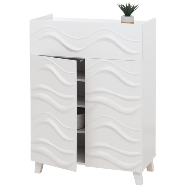 Kommode Sideboard Anrichte 3D-Wellen-Design Push-to-open 107x76x36cm weiss