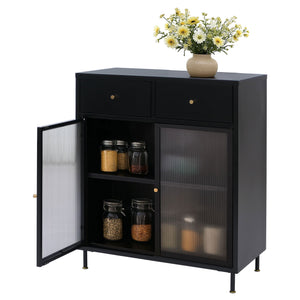 Kommode Sideboard Highboard Industrial Metall Schilfglas 96x80x40cm schwarz