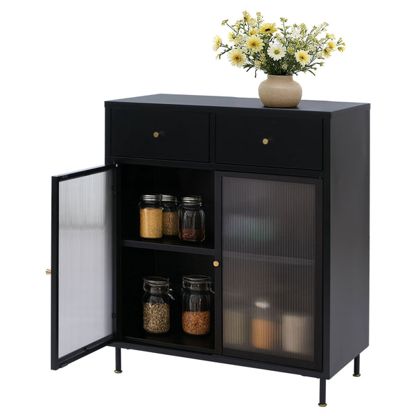 Kommode Sideboard Highboard Industrial Metall Schilfglas 96x80x40cm schwarz