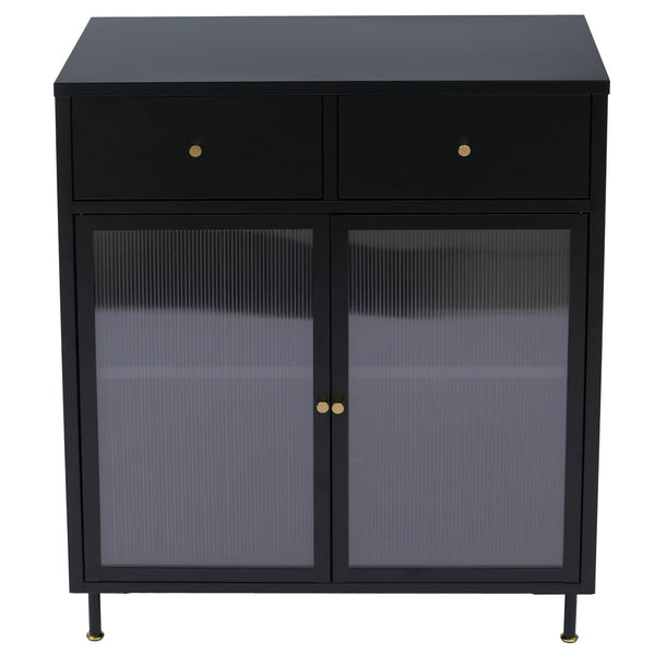 Kommode Sideboard Highboard Industrial Metall Schilfglas 96x80x40cm schwarz