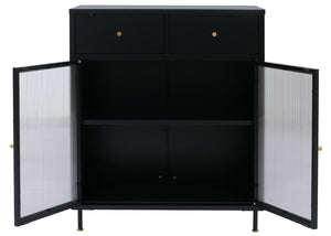 Kommode Sideboard Highboard Industrial Metall Schilfglas 96x80x40cm schwarz