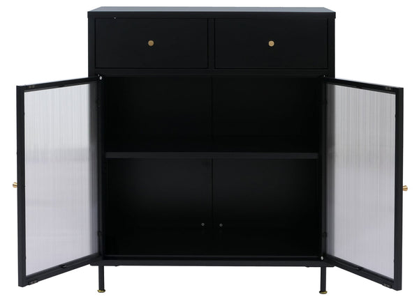 Kommode Sideboard Highboard Industrial Metall Schilfglas 96x80x40cm schwarz