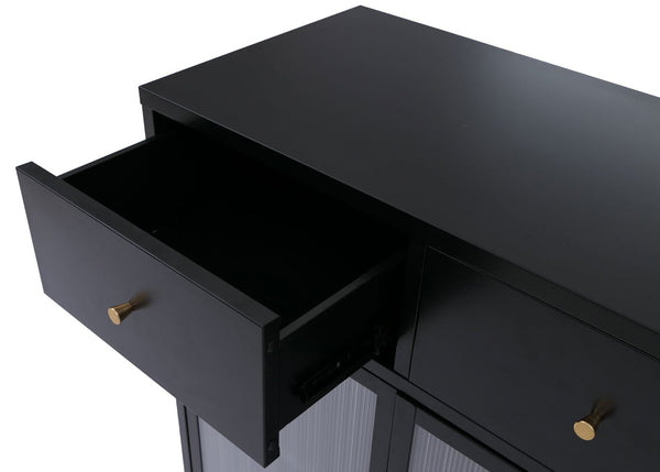 Kommode Sideboard Highboard Industrial Metall Schilfglas 96x80x40cm schwarz