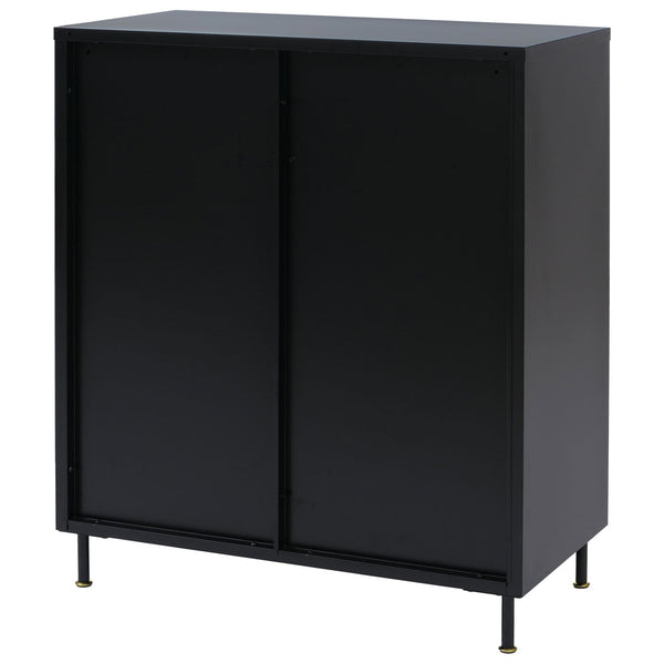 Kommode Sideboard Highboard Industrial Metall Schilfglas 96x80x40cm schwarz