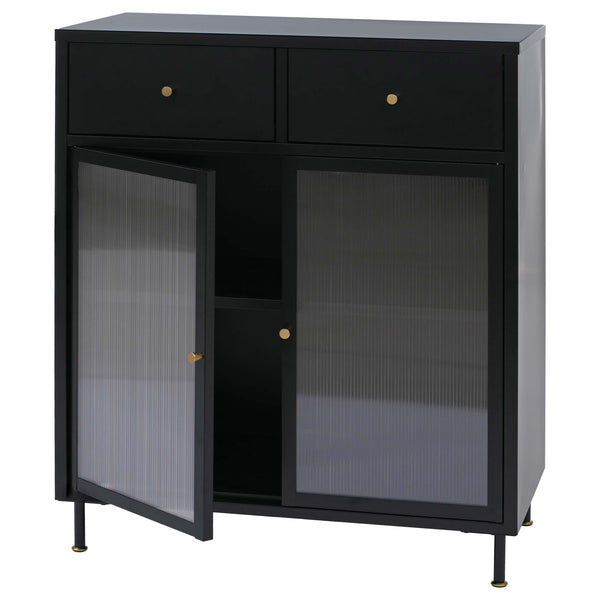 Kommode Sideboard Highboard Industrial Metall Schilfglas 96x80x40cm schwarz