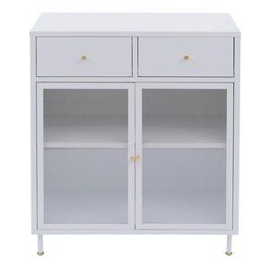 Kommode Sideboard Highboard Industrial Metall Schilfglas 96x80x40cm weiss