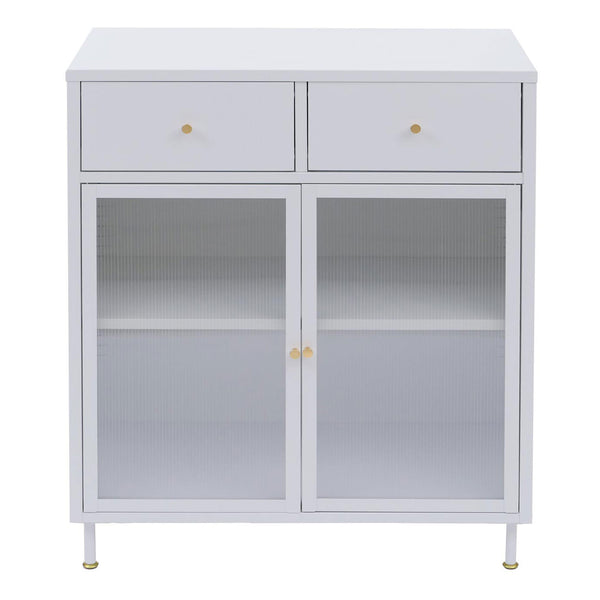 Kommode Sideboard Highboard Industrial Metall Schilfglas 96x80x40cm weiss