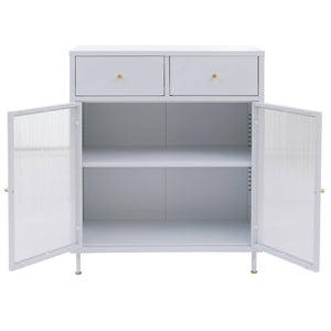 Kommode Sideboard Highboard Industrial Metall Schilfglas 96x80x40cm weiss
