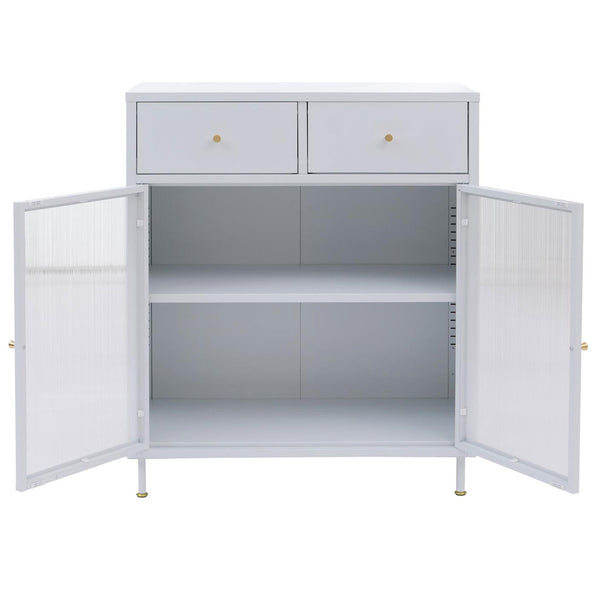 Kommode Sideboard Highboard Industrial Metall Schilfglas 96x80x40cm weiss