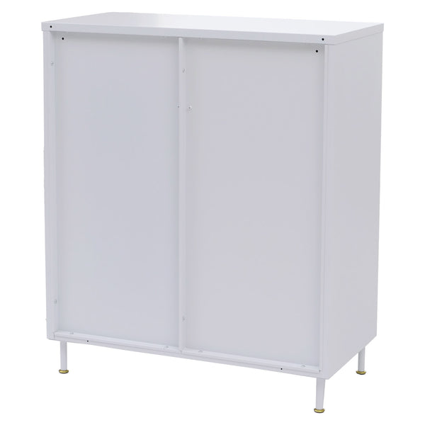 Kommode Sideboard Highboard Industrial Metall Schilfglas 96x80x40cm weiss