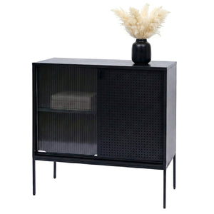 Kommode Sideboard Highboard Industrial Schiebetüren Metall 85x80x45cm schwarz
