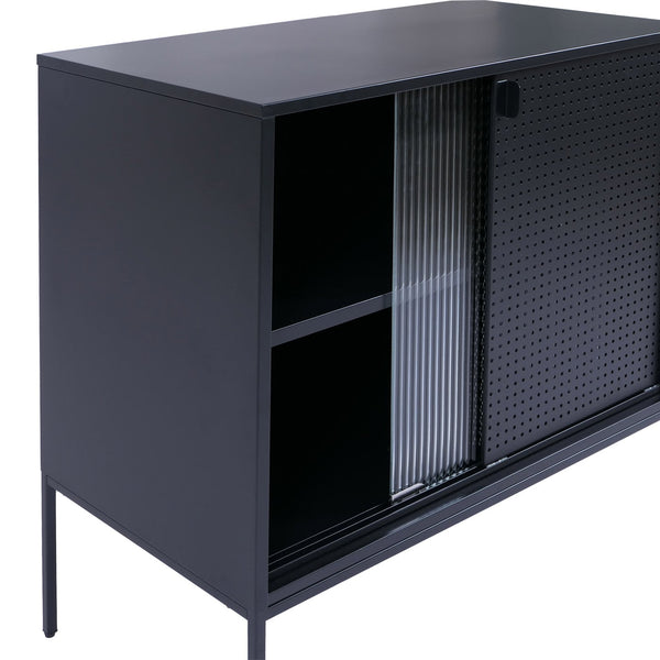Kommode Sideboard Highboard Industrial Schiebetüren Metall 85x80x45cm schwarz
