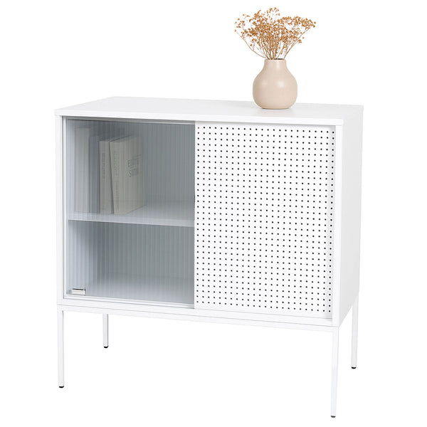 Kommode Sideboard Highboard Industrial Schiebetüren Metall 85x80x45cm weiss