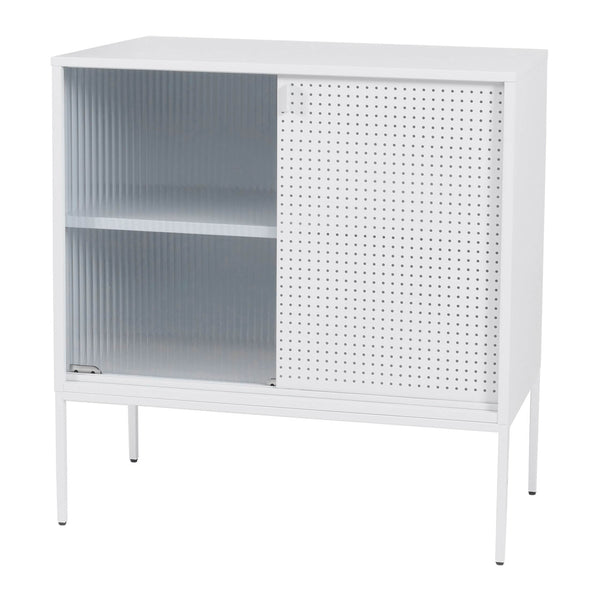 Kommode Sideboard Highboard Industrial Schiebetüren Metall 85x80x45cm weiss
