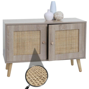 Kommode Sideboard Highboard Kubu Rattan Eiche-Optik