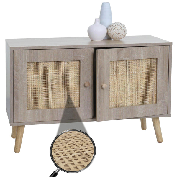 Kommode Sideboard Highboard Kubu Rattan Eiche-Optik