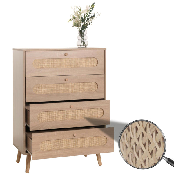 Kommode Sideboard Highboard Kubu Rattan 101x71x42cm Eiche-Optik