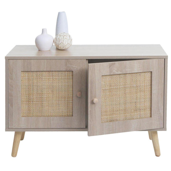 Kommode Sideboard Highboard Kubu Rattan Eiche-Optik