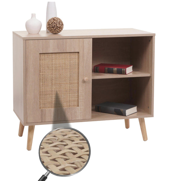 Kommode Sideboard Highboard Kubu Rattan 67x80x38cm Eiche-Optik