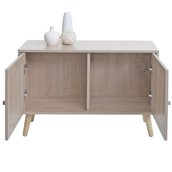 Kommode Sideboard Highboard Kubu Rattan Eiche-Optik