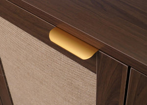 Kommode Sideboard Highboard Schubladen Staufach Leinenfront Walnuss-Optik