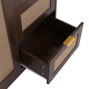 Kommode Sideboard Highboard Schubladen Staufach Leinenfront Walnuss-Optik