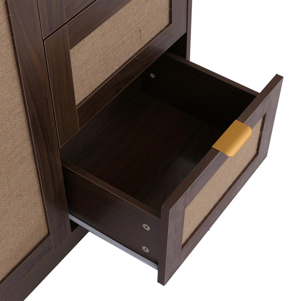 Kommode Sideboard Highboard Schubladen Staufach Leinenfront Walnuss-Optik