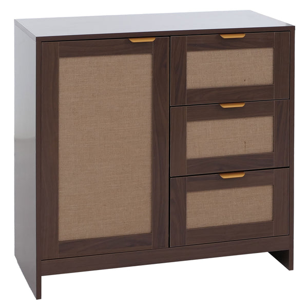 Kommode Sideboard Highboard Schubladen Staufach Leinenfront Walnuss-Optik