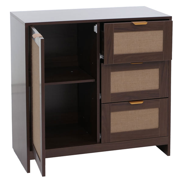 Kommode Sideboard Highboard Schubladen Staufach Leinenfront Walnuss-Optik