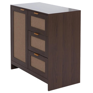 Kommode Sideboard Highboard Schubladen Staufach Leinenfront Walnuss-Optik