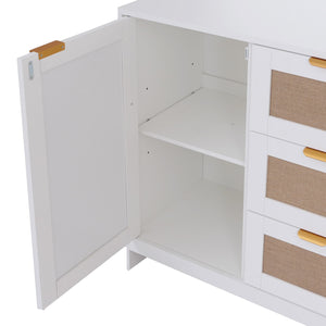 Kommode Sideboard Highboard Schubladen Staufach Leinenfront weiss
