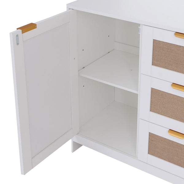 Kommode Sideboard Highboard Schubladen Staufach Leinenfront weiss