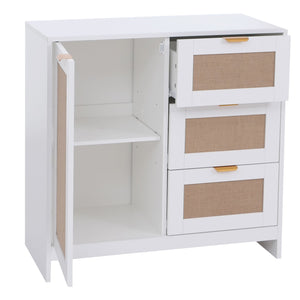 Kommode Sideboard Highboard Schubladen Staufach Leinenfront weiss