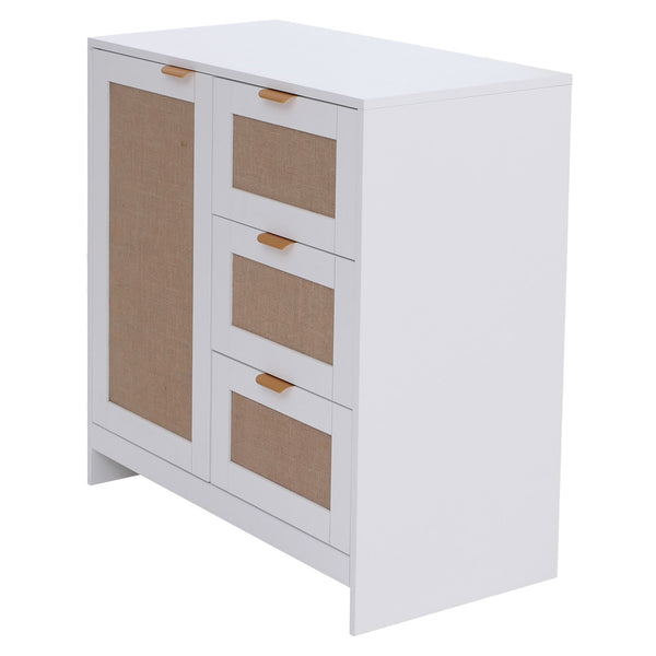 Kommode Sideboard Highboard Schubladen Staufach Leinenfront weiss