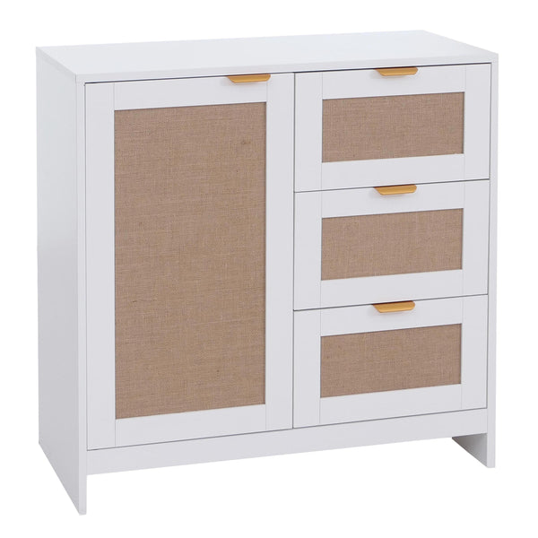 Kommode Sideboard Highboard Schubladen Staufach Leinenfront weiss
