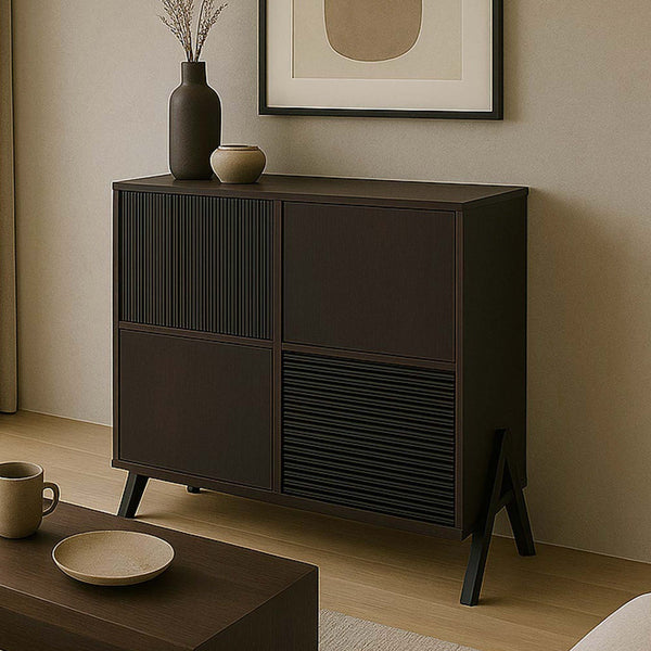 Kommode Sideboard Highboard Türen Staufächer 94x79x40cm Walnuss-Optik