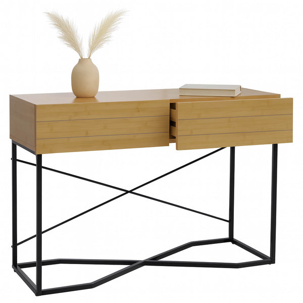 Konsolentisch Beistelltisch Ablagetisch Schublade Industrial 81x120x40cm Bambus-Optik